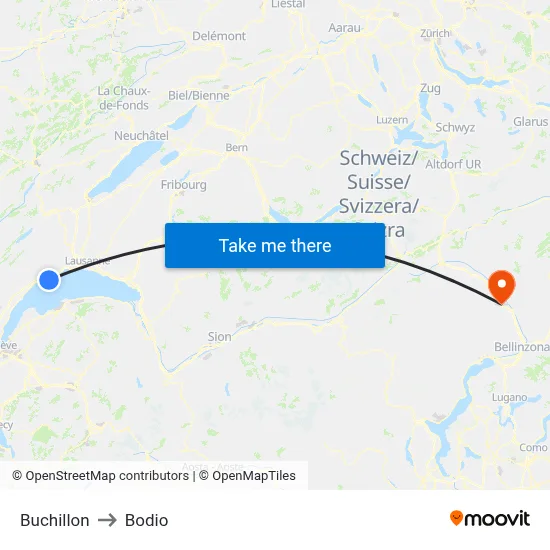 Buchillon to Bodio map