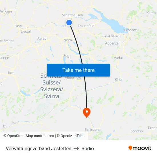 Verwaltungsverband Jestetten to Bodio map