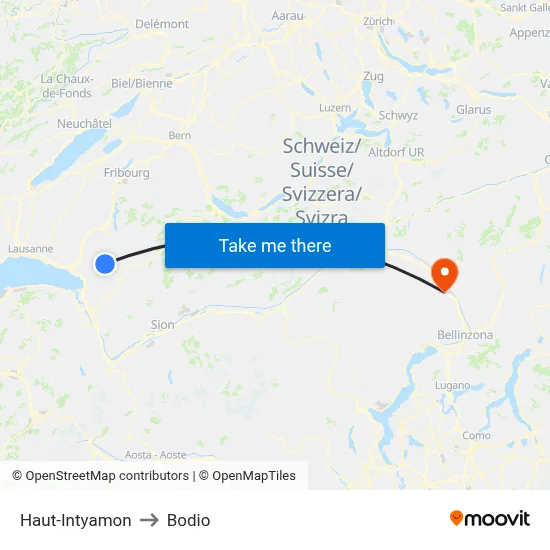 Haut-Intyamon to Bodio map
