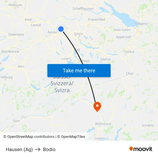 Hausen (Ag) to Bodio map