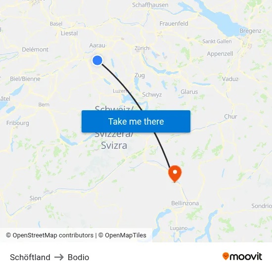 Schöftland to Bodio map