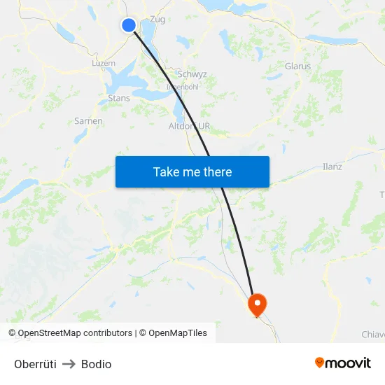 Oberrüti to Bodio map