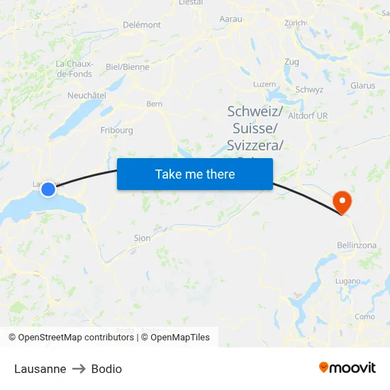 Lausanne to Bodio map