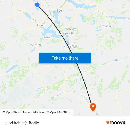 Hitzkirch to Bodio map