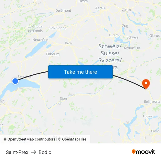 Saint-Prex to Bodio map