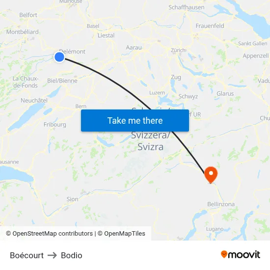 Boécourt to Bodio map