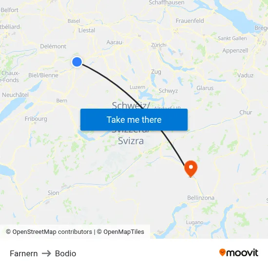 Farnern to Bodio map