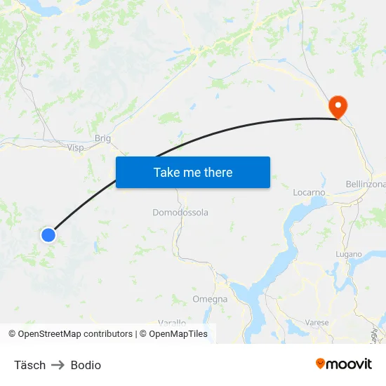 Täsch to Bodio map