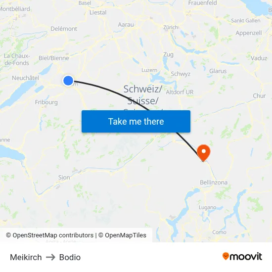 Meikirch to Bodio map