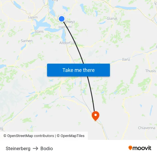 Steinerberg to Bodio map