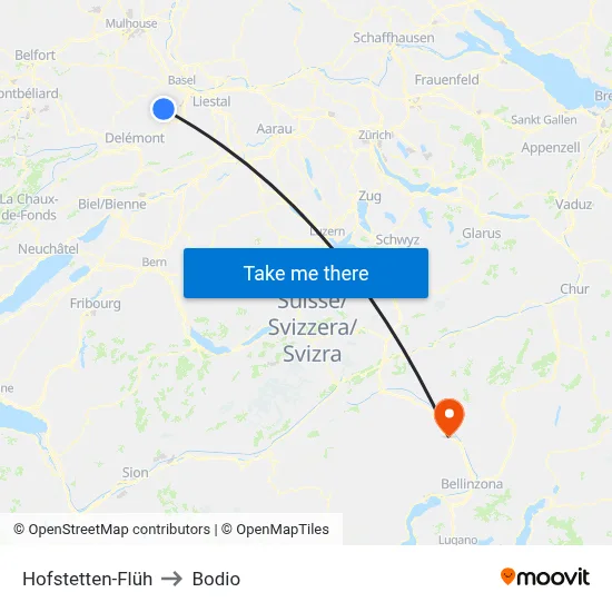 Hofstetten-Flüh to Bodio map