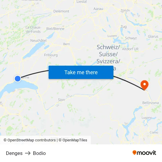 Denges to Bodio map