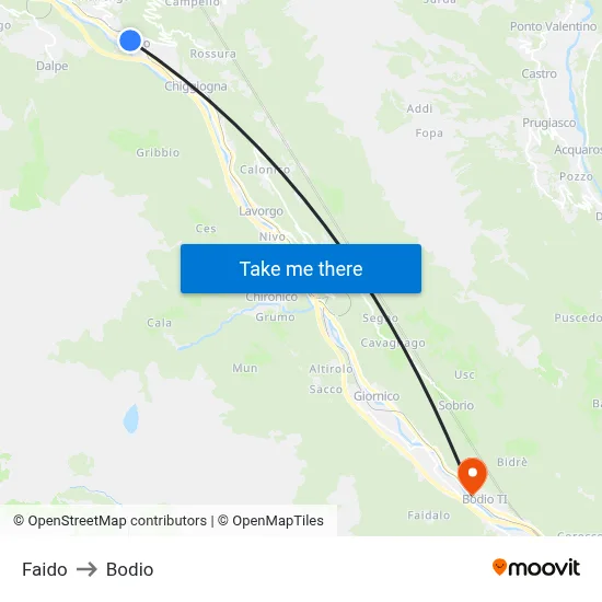 Faido to Bodio map