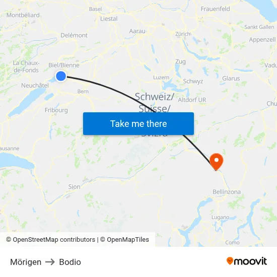Mörigen to Bodio map