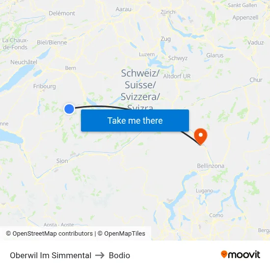 Oberwil Im Simmental to Bodio map