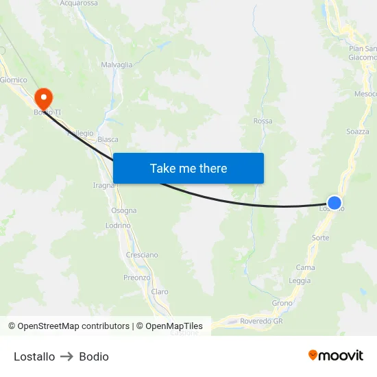 Lostallo to Bodio map