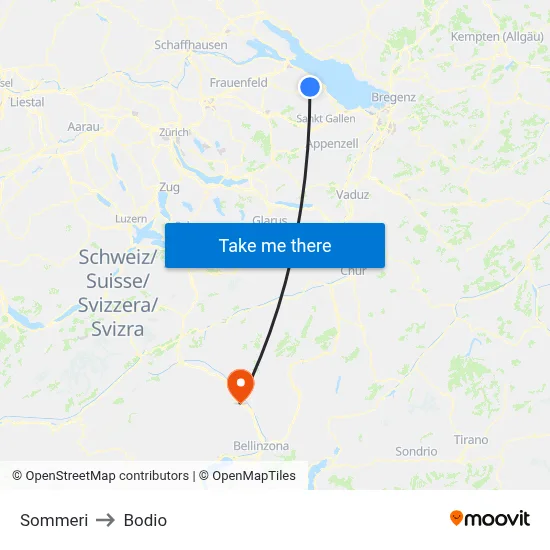 Sommeri to Bodio map