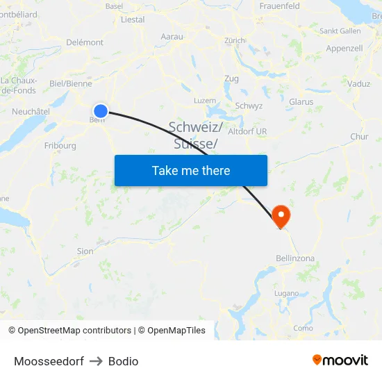 Moosseedorf to Bodio map