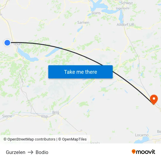Gurzelen to Bodio map