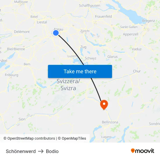 Schönenwerd to Bodio map