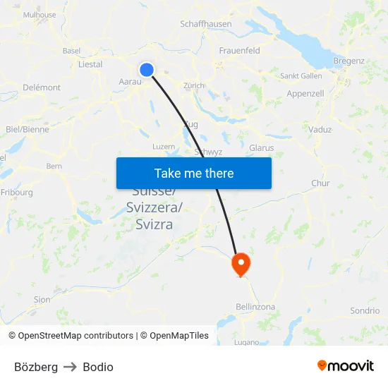 Bözberg to Bodio map