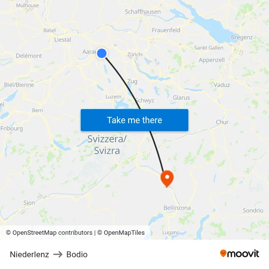 Niederlenz to Bodio map