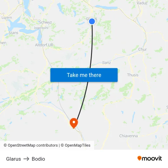 Glarus to Bodio map