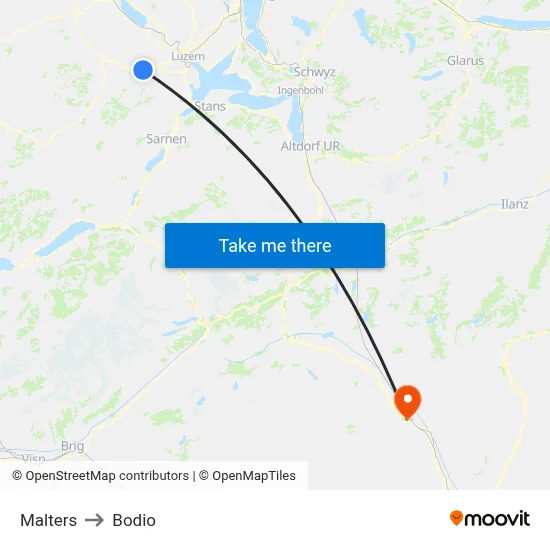 Malters to Bodio map