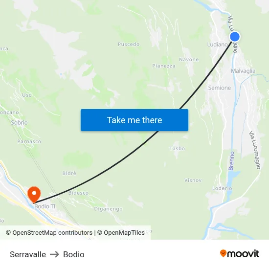 Serravalle to Bodio map