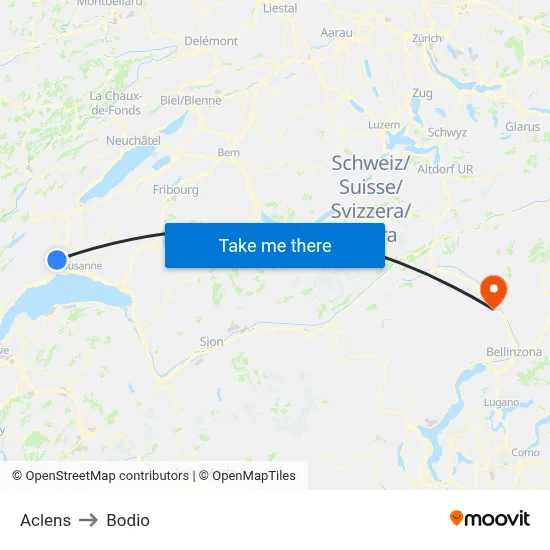 Aclens to Bodio map