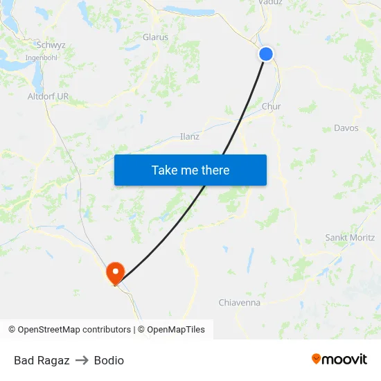 Bad Ragaz to Bodio map