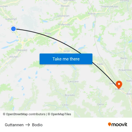 Guttannen to Bodio map