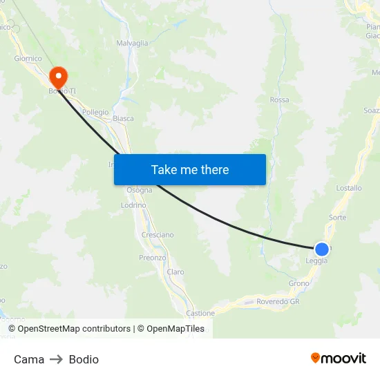 Cama to Bodio map