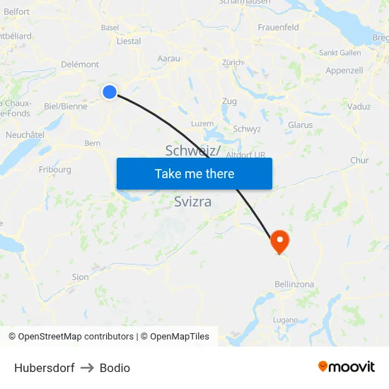 Hubersdorf to Bodio map