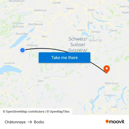 Châtonnaye to Bodio map