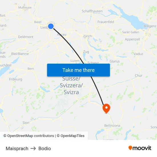 Maisprach to Bodio map