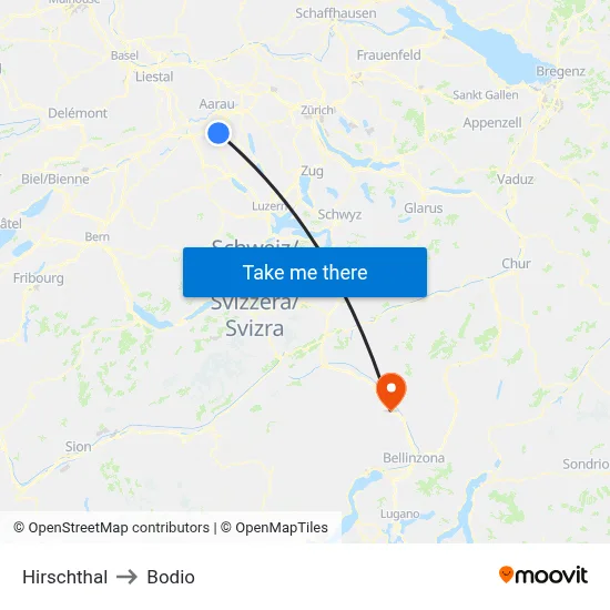 Hirschthal to Bodio map