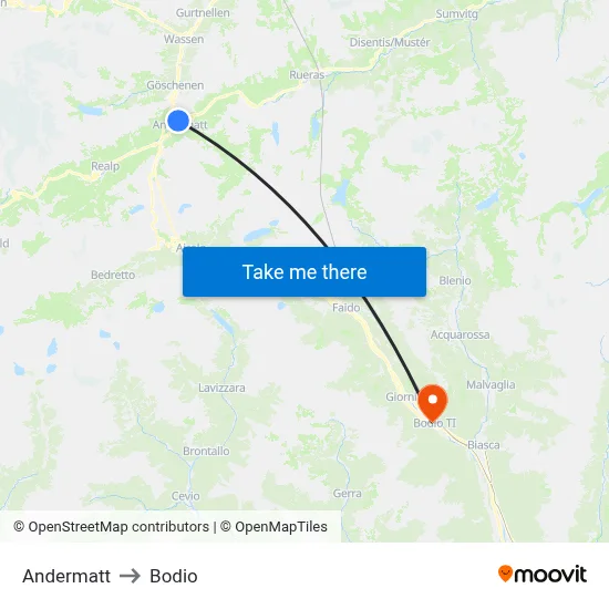 Andermatt to Bodio map