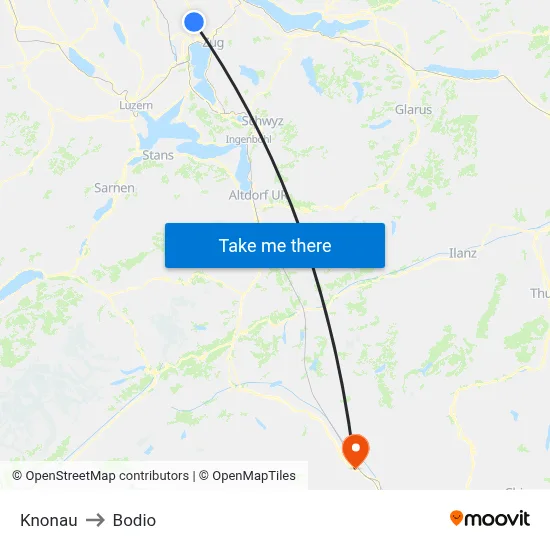 Knonau to Bodio map