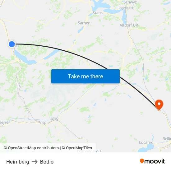 Heimberg to Bodio map