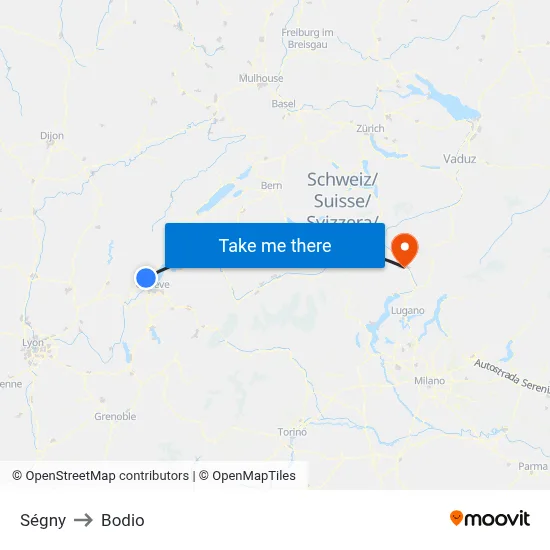 Ségny to Bodio map