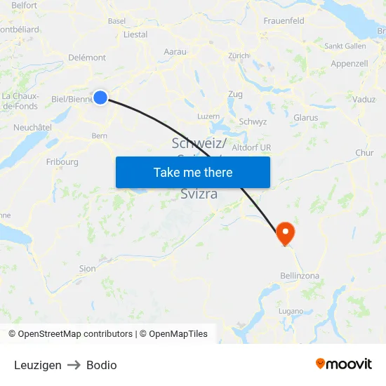 Leuzigen to Bodio map