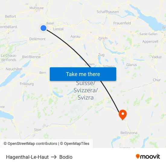 Hagenthal-Le-Haut to Bodio map