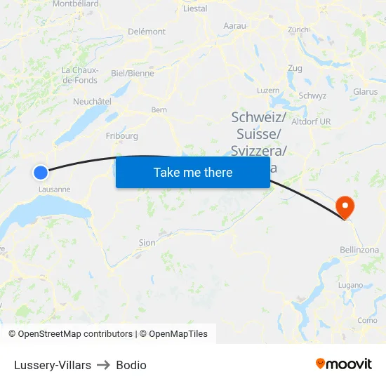 Lussery-Villars to Bodio map