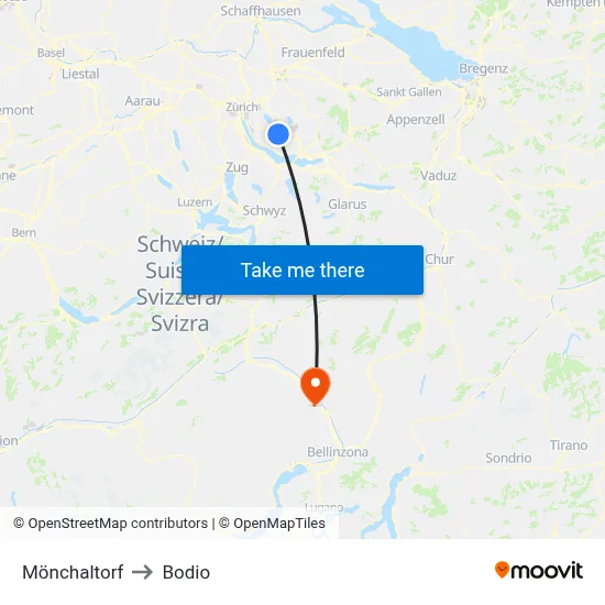 Mönchaltorf to Bodio map