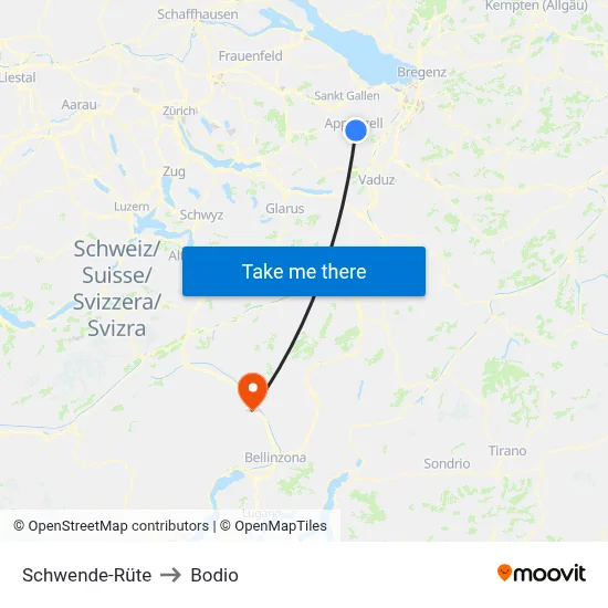 Schwende-Rüte to Bodio map