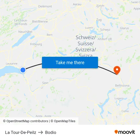 La Tour-De-Peilz to Bodio map