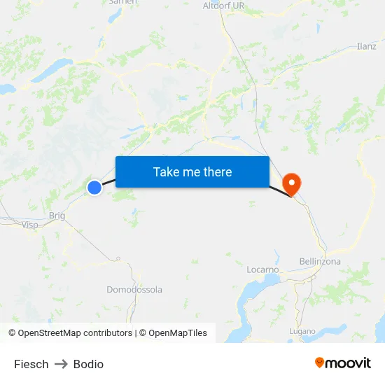 Fiesch to Bodio map