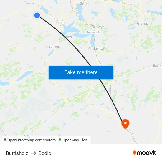 Buttisholz to Bodio map