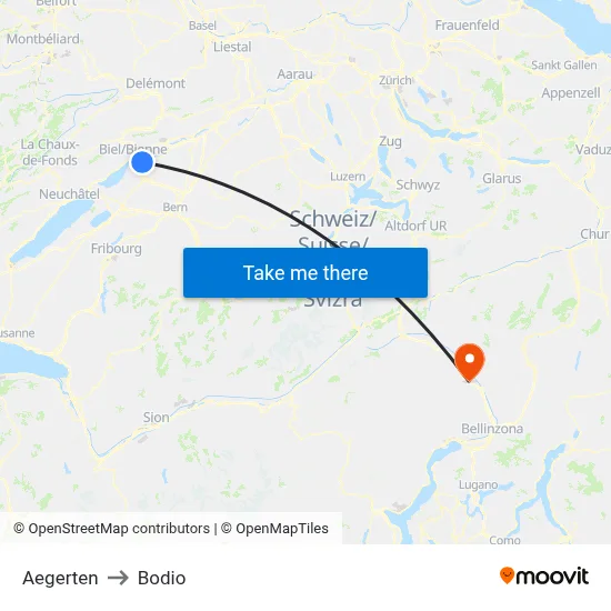 Aegerten to Bodio map
